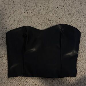 Babaton Black Leather Strapless Top